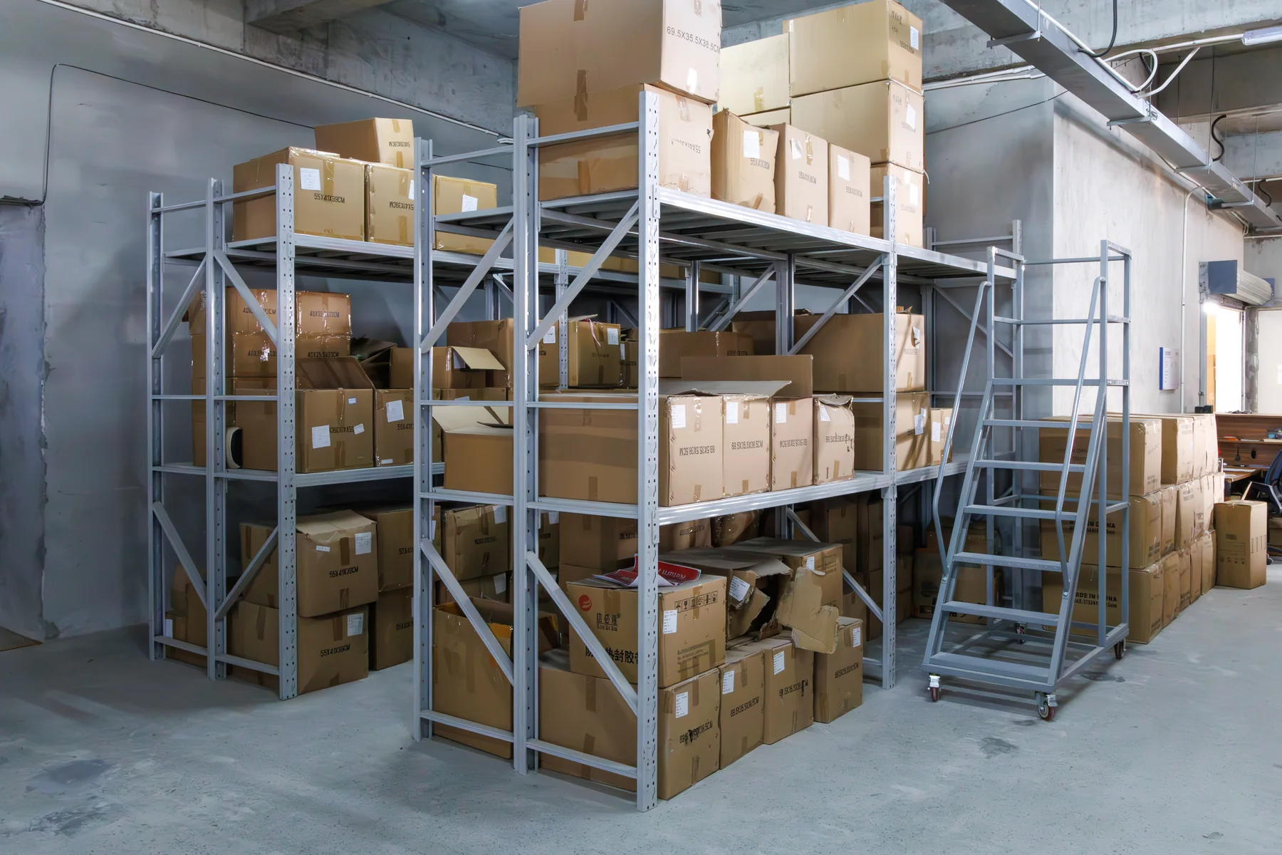 Storage racks and cartons in the factory warehouse
